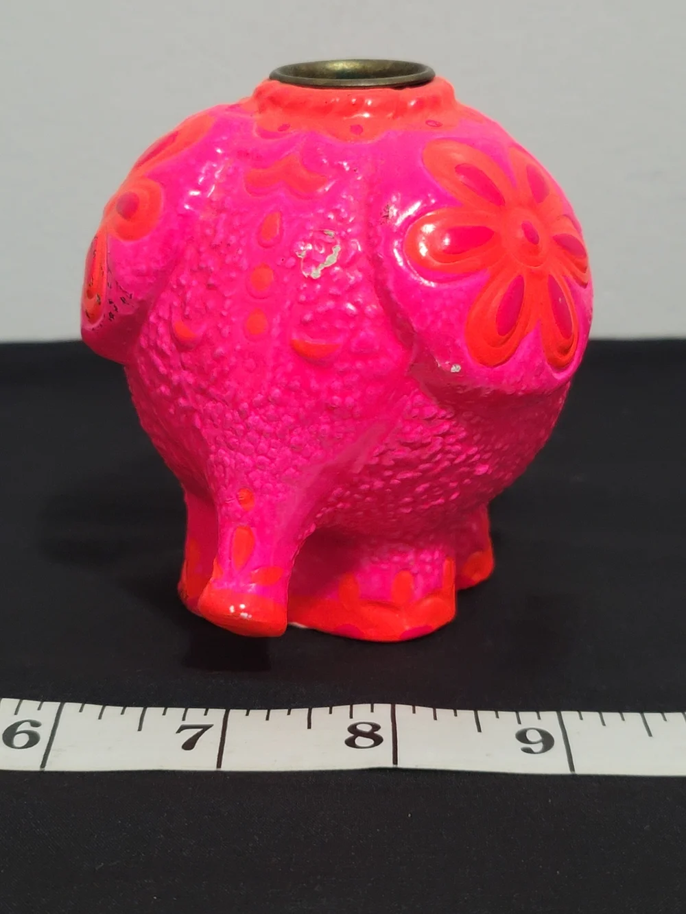 Vintage Hallmary Flower Power Bright Pink Floral Embossed Elephant Candle Holder